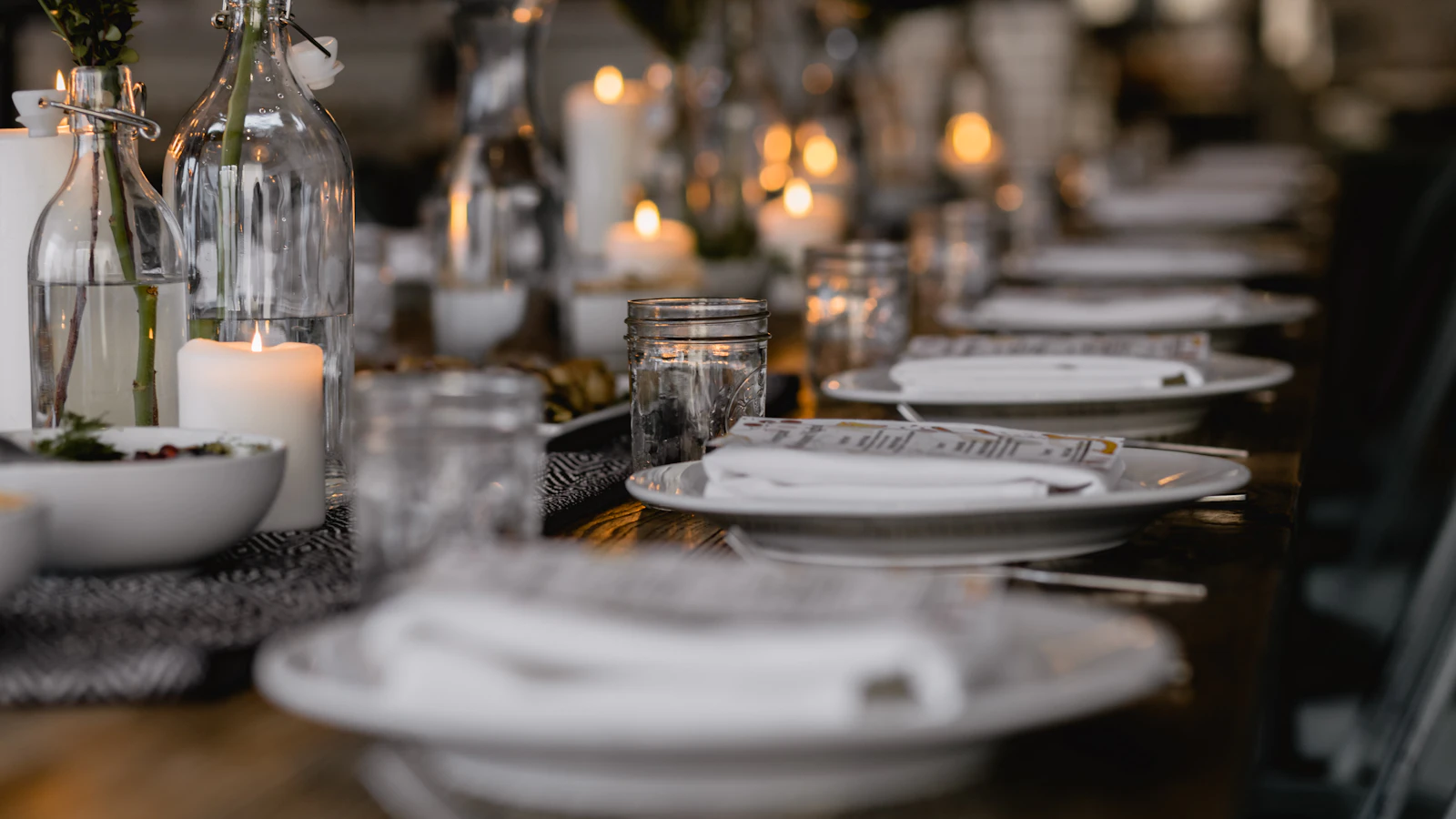 A table set for a company meal or event